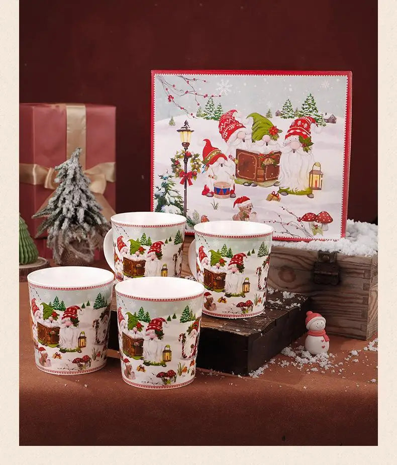 This Christmas Elf Bone China Mug Set Is Perfect for Holiday Use Dishwasher/microwave Safe Leak-proof Making Wonderful Gift.