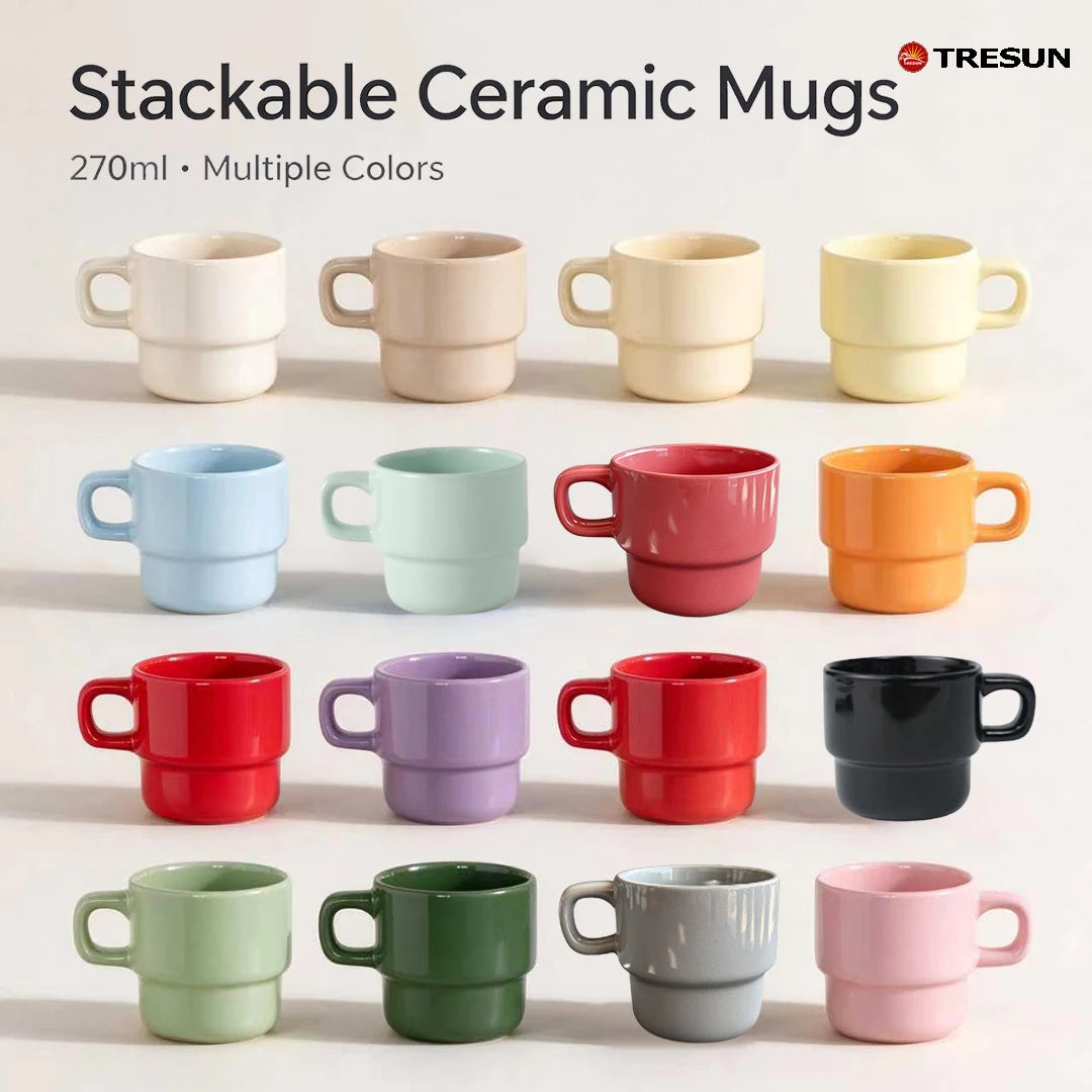 Tea Cup for Home Gift Custom Logo Wholesale Stackable Macaron Color Ceramic Coffee Mug Solid Glaze Porcelain Cup