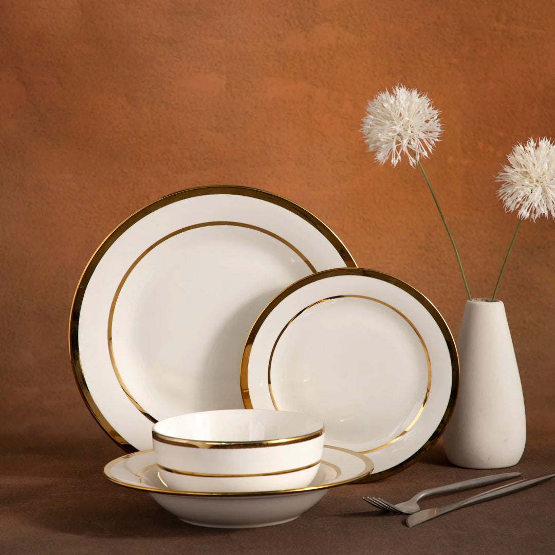 Luxury Middle Eastern Gold Inlay New Bone China Dishwasher/Microwave Safe Dinnerware Set for Weddings & Special Occasions