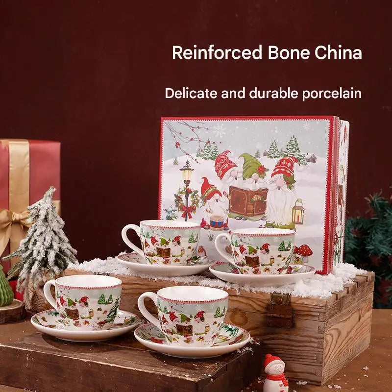 This Christmas Elf Bone China Mug Set Is Perfect for Holiday Use Dishwasher/microwave Safe Leak-proof Making Wonderful Gift.