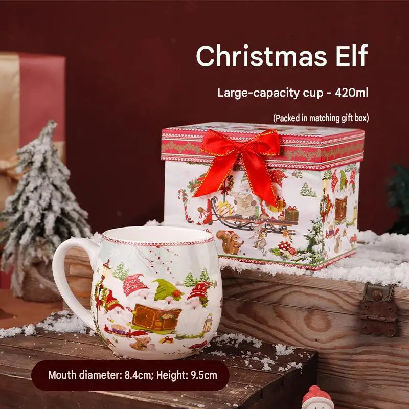 This Christmas Elf Bone China Mug Set Is Perfect for Holiday Use Dishwasher/microwave Safe Leak-proof Making Wonderful Gift.