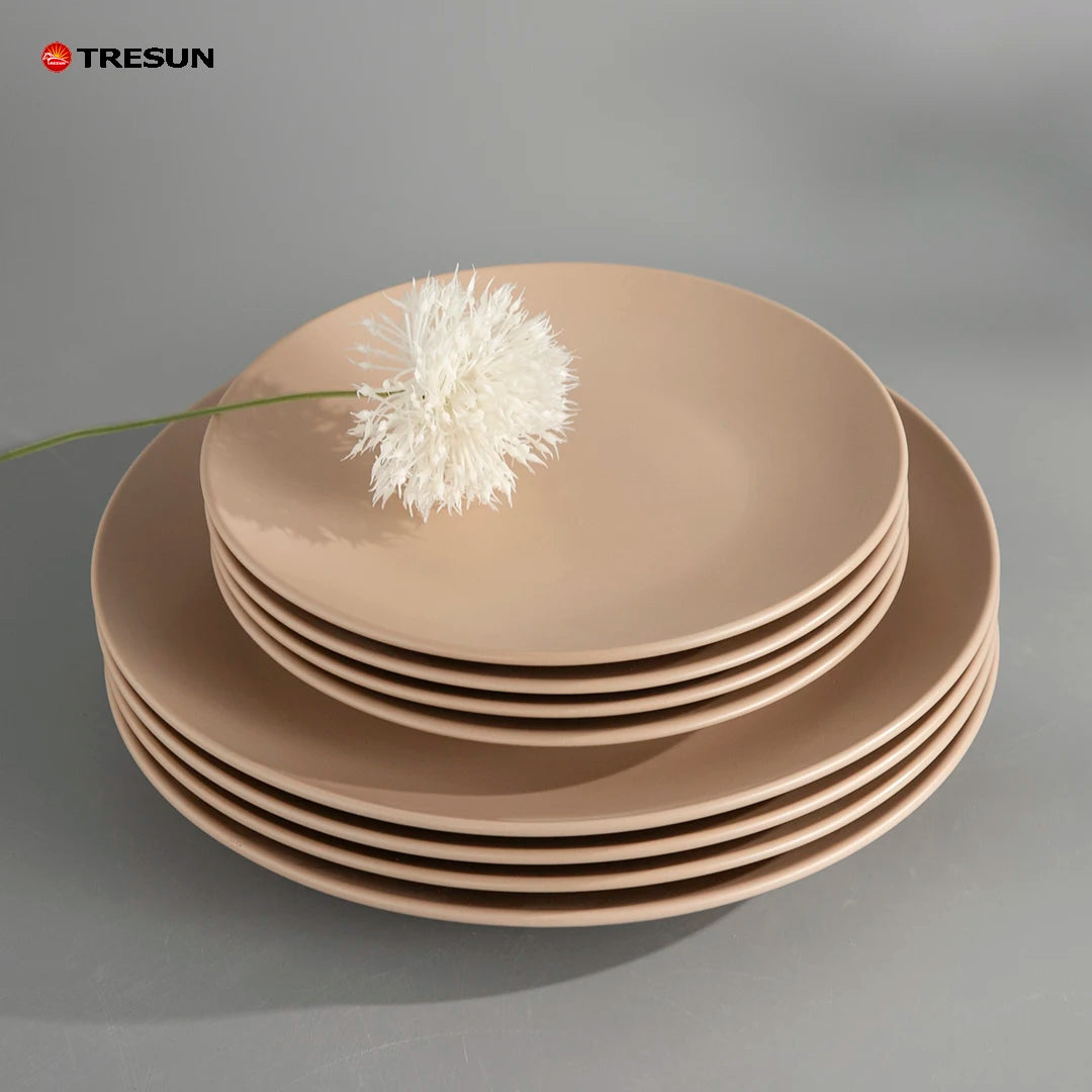 TRESUN 16-Piece Stoneware Classic Wedding Dinnerware Set Dishwasher & Microwave Safe Matte Beige Plates and Mug