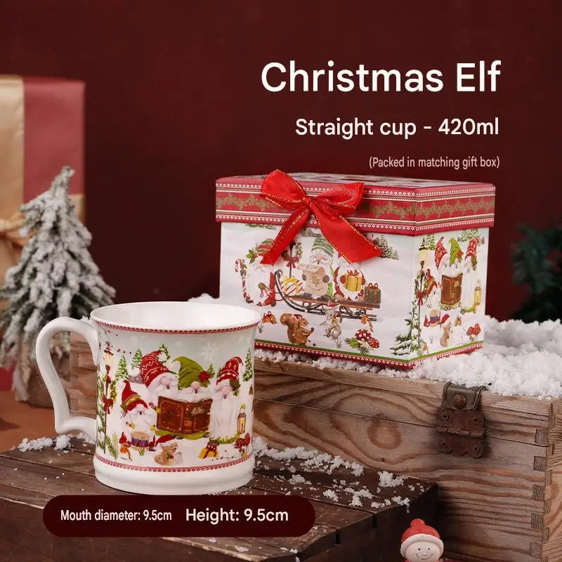This Christmas Elf Bone China Mug Set Is Perfect for Holiday Use Dishwasher/microwave Safe Leak-proof Making Wonderful Gift.