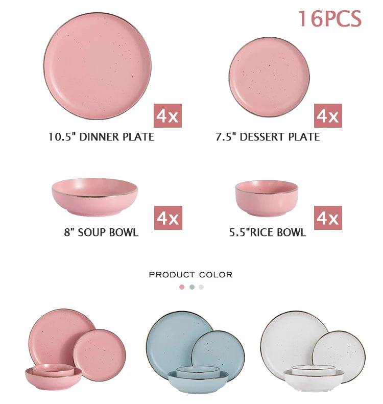 Luxury 16 pcs Ceramic Factory Directly Supply  Restaurant Pind Catering Stoneware Ceramic Tableware Dinnerware Set