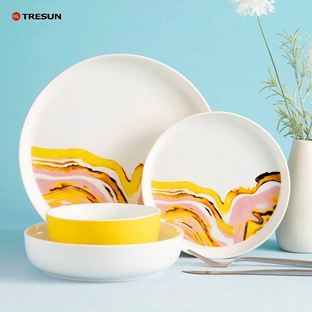 Nordic Western Chinese Style Floral Decal Porcelain Colorful Flowers Elegant Dinnerware Sets Cup Kit Microwave & Dishwasher Safe