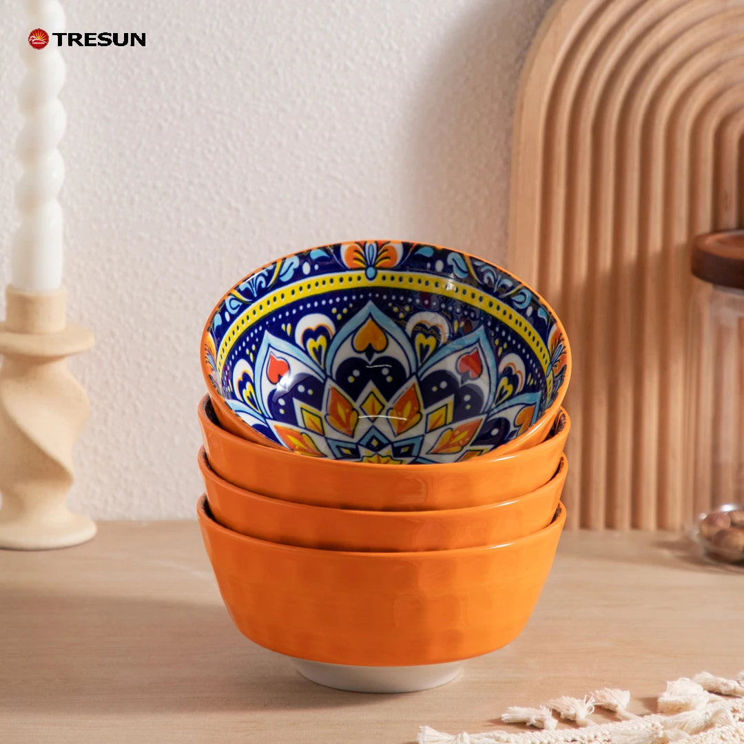 TRESUN Bohemian Ceramic Dinnerware Set Orange Color Porcelain Tableware Set for Restaurant & Home