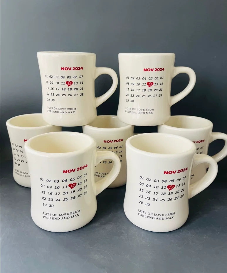 Custom Waist-Contoured Porcelain Mug in Red White Black & Cream | Eco-Friendly BPA Free Logo Customizable Gift Cup