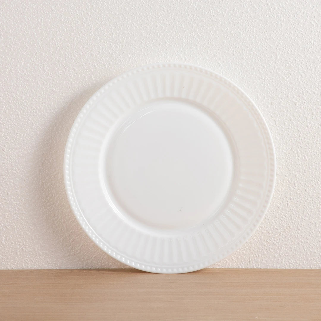 Vertical Fluted Opal Glass Dinnerware Set Beaded Rim Milky White Plates Bowls Wholesale Tableware