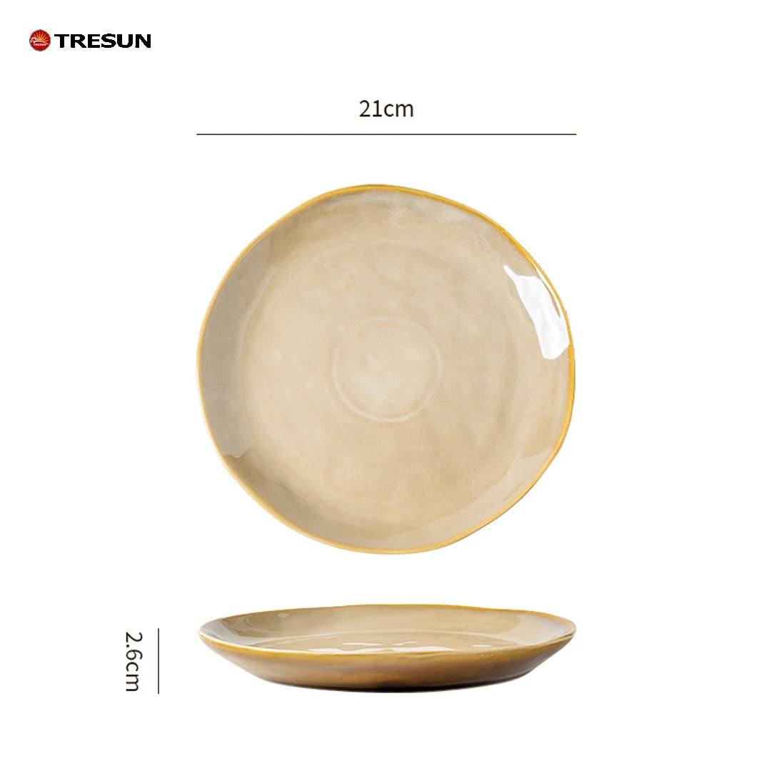 Retro-style Kiln-baked Glazed Ceramic Dinner Plates for Restaurants Steak Pasta  Culinary Plates Household Dish Plates