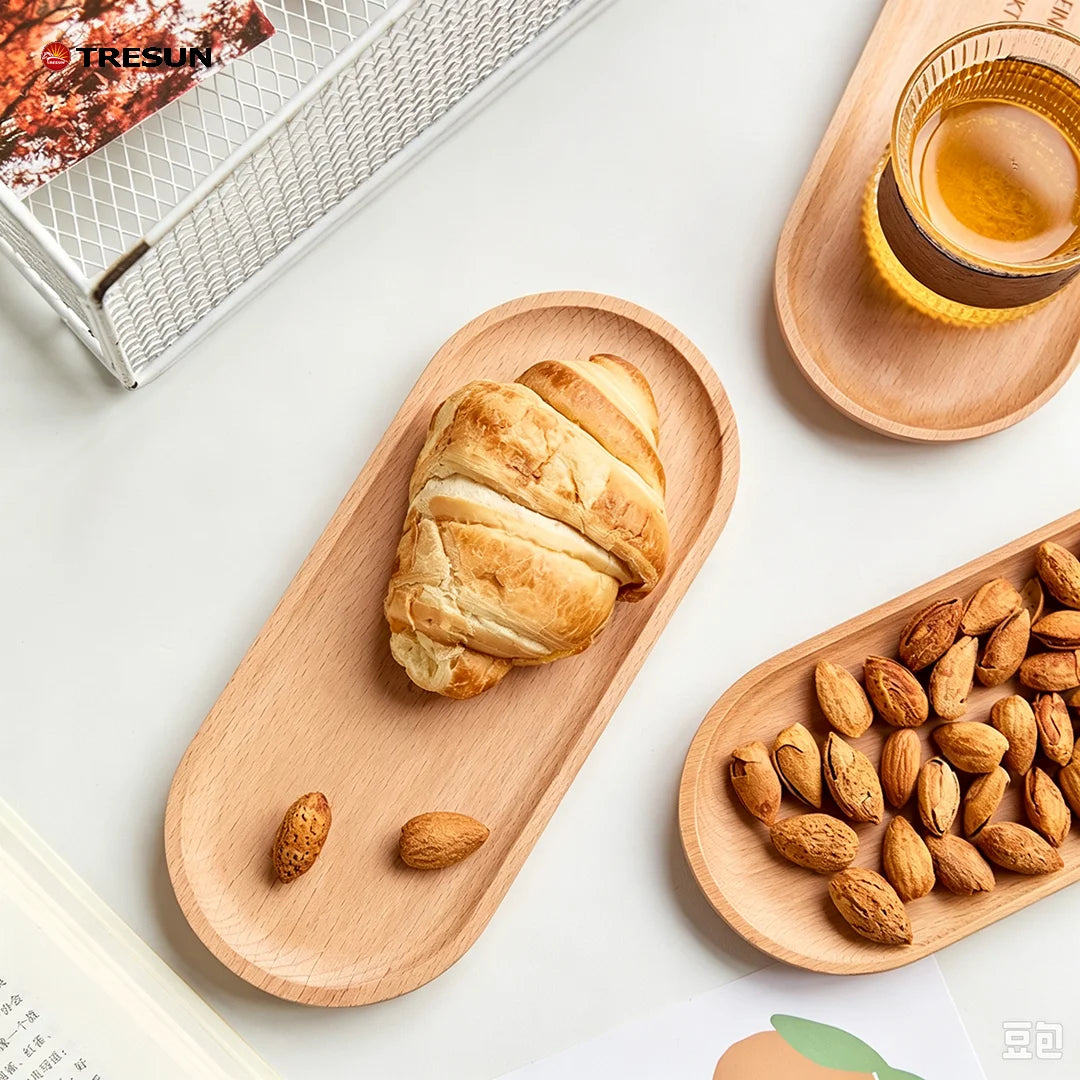 Wholesale Custom Small Beech Wooden Tray for Tea Coffee Food Storage Personalized Handmade Serving Plate