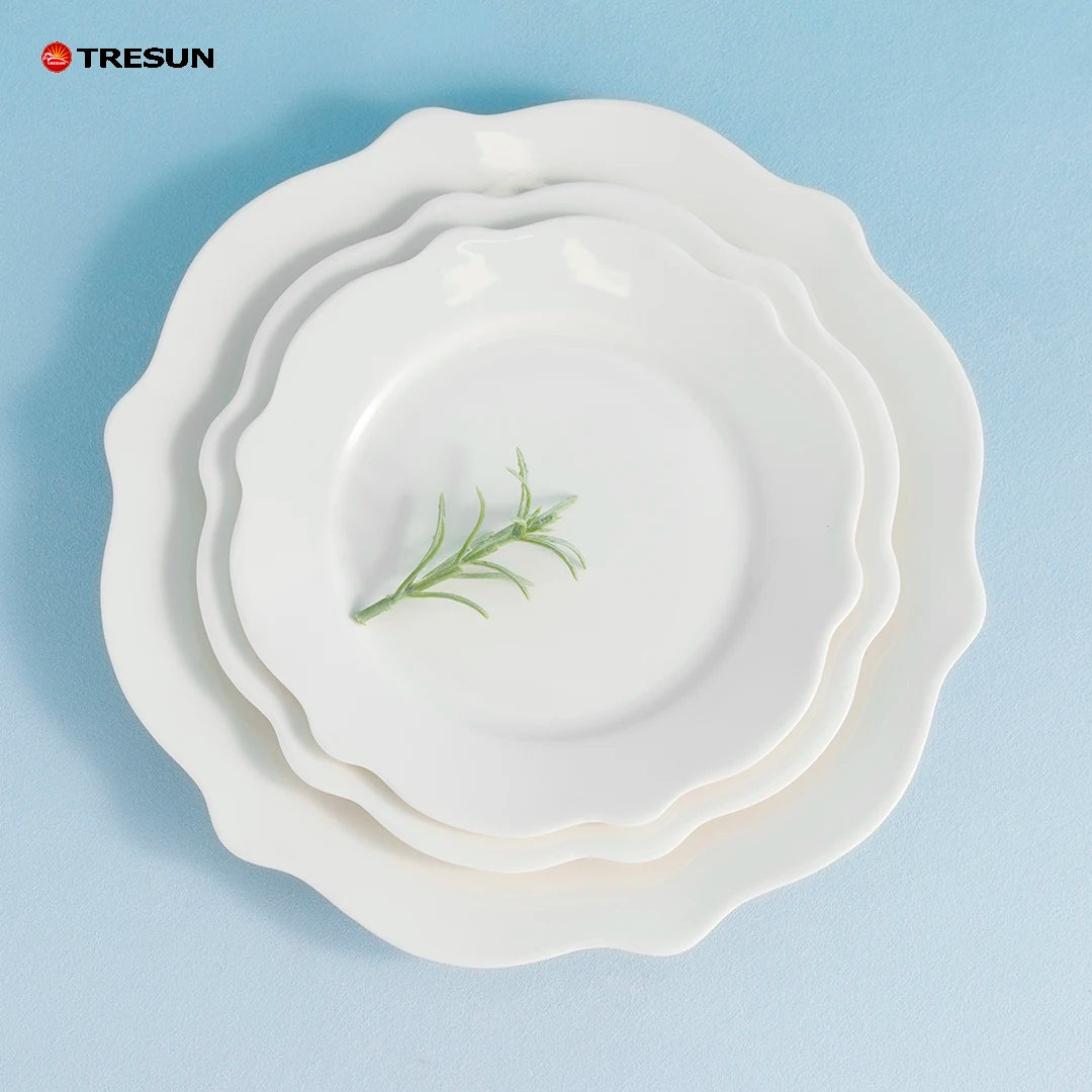 wholesale custom logo design fine porcelain new bone china irregular shape hotel restaurant wedding plates & dishes