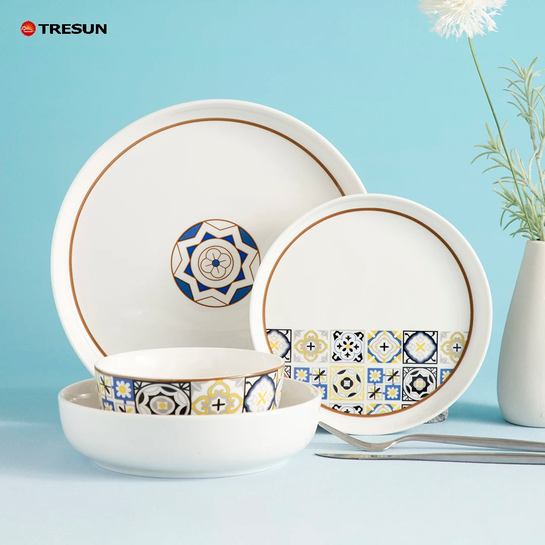 Nordic Western Chinese Style Floral Decal Porcelain Colorful Flowers Elegant Dinnerware Sets Cup Kit Microwave & Dishwasher Safe