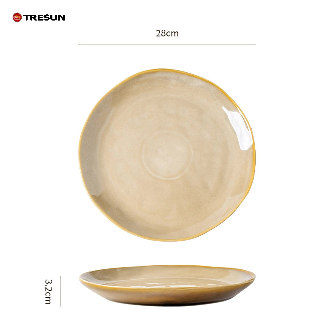 Retro-style Kiln-baked Glazed Ceramic Dinner Plates for Restaurants Steak Pasta  Culinary Plates Household Dish Plates