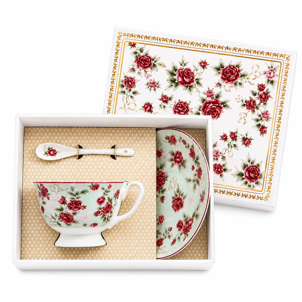 Pink  Ceramic Cup With Plate Set Rose Design Coffee Mug Ceramic Cup for Office Use Business Gift