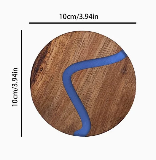 Ocean Wave Resin Acacia Wood Coasters Commercial Round Heat Resistant Cup Mats for Restaurant Hotel Wedding Banquet Wholesale