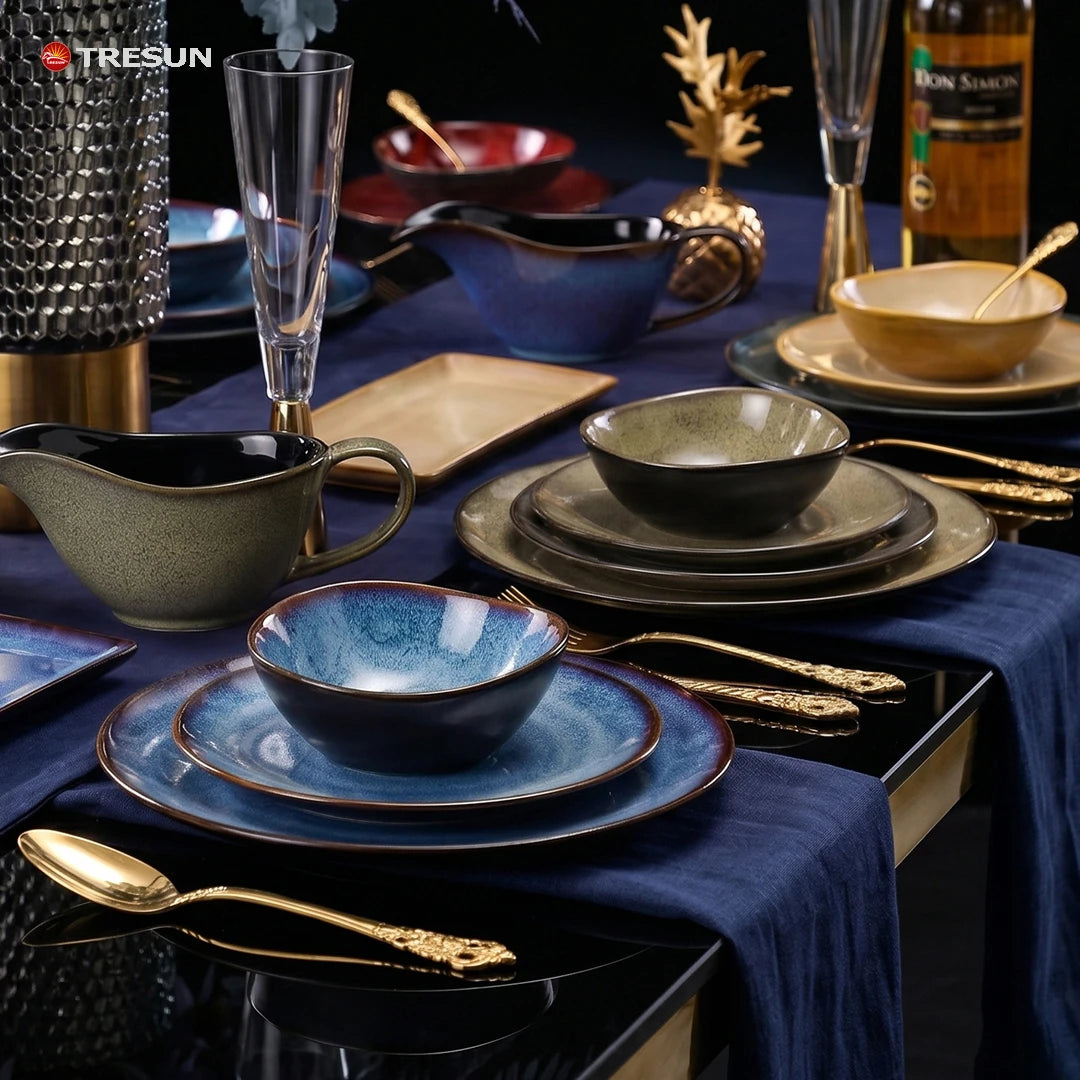 Retro-style Kiln-baked Glazed Ceramic Dinner Plates for Restaurants Steak Pasta  Culinary Plates Household Dish Plates