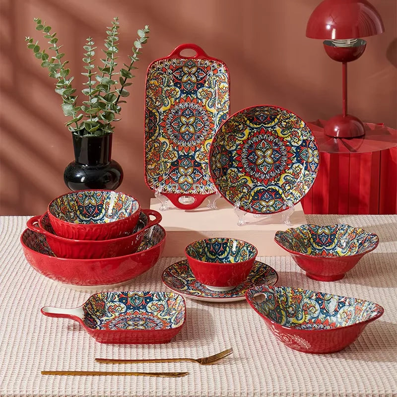 Wholesale TRESUN Bohemian Dinner Ceramic Eco-Friendly Durable Leak-Proof Microwave Safe Tableware Set Restaurant Assorted Dishes