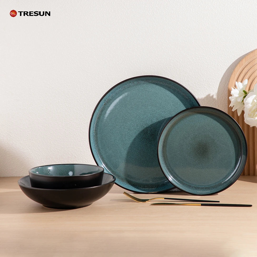 blue reactive galzed color china factory c grade low price cheap stoneware ceramic plates tableware dinnerware set