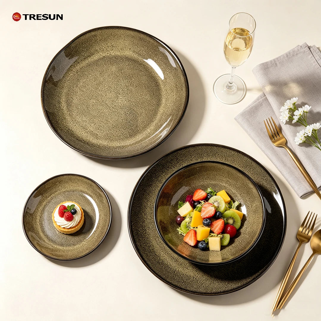 Retro-style Kiln-baked Glazed Ceramic Dinner Plates for Restaurants Steak Pasta  Culinary Plates Household Dish Plates
