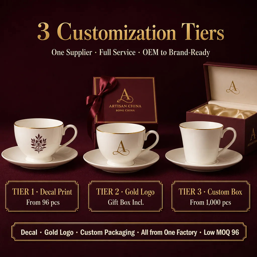 Customized Gold Plated Bone China Coffee Cup and Saucer OEM Logo Printing Personalized Promotional Gift Low MOQ 96