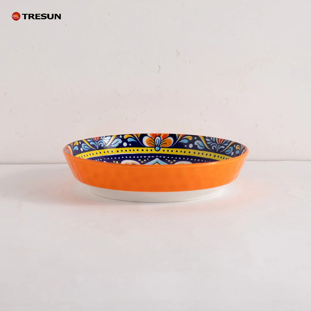 TRESUN Bohemian Ceramic Dinnerware Set Orange Color Porcelain Tableware Set for Restaurant & Home