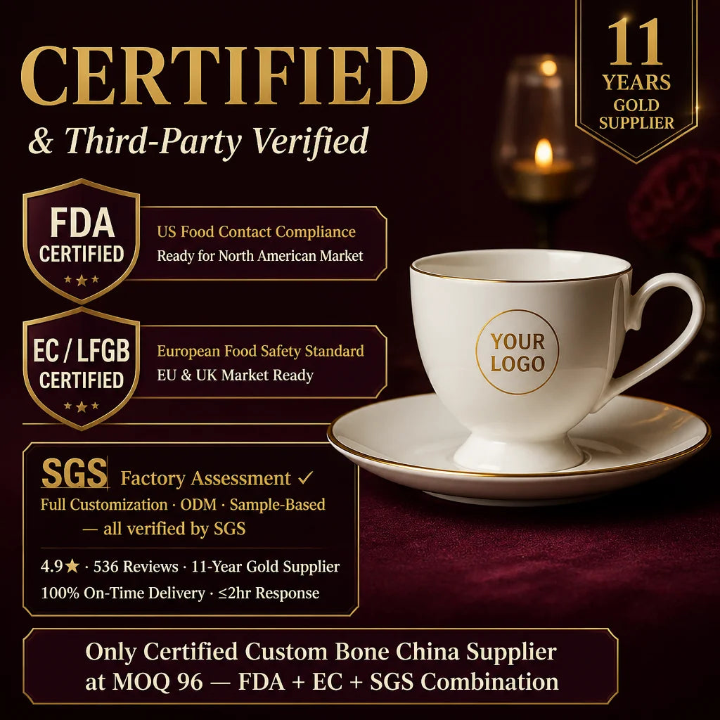 Customized Gold Plated Bone China Coffee Cup and Saucer OEM Logo Printing Personalized Promotional Gift Low MOQ 96