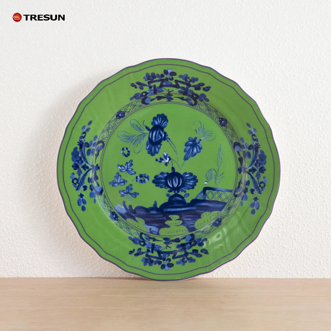 Pink Flower Wedding Dinnerware Set Wholesale Ceramic Charger Plate Collection Rental Porcelain Gold Rim Plate Dish