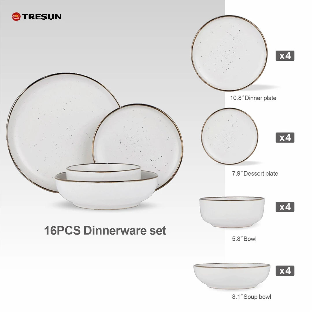 Foreign Trade Wholesale Stoneware Glaze Western 16-piece Tableware Suit Household Dot Ceramic Dinnerware set