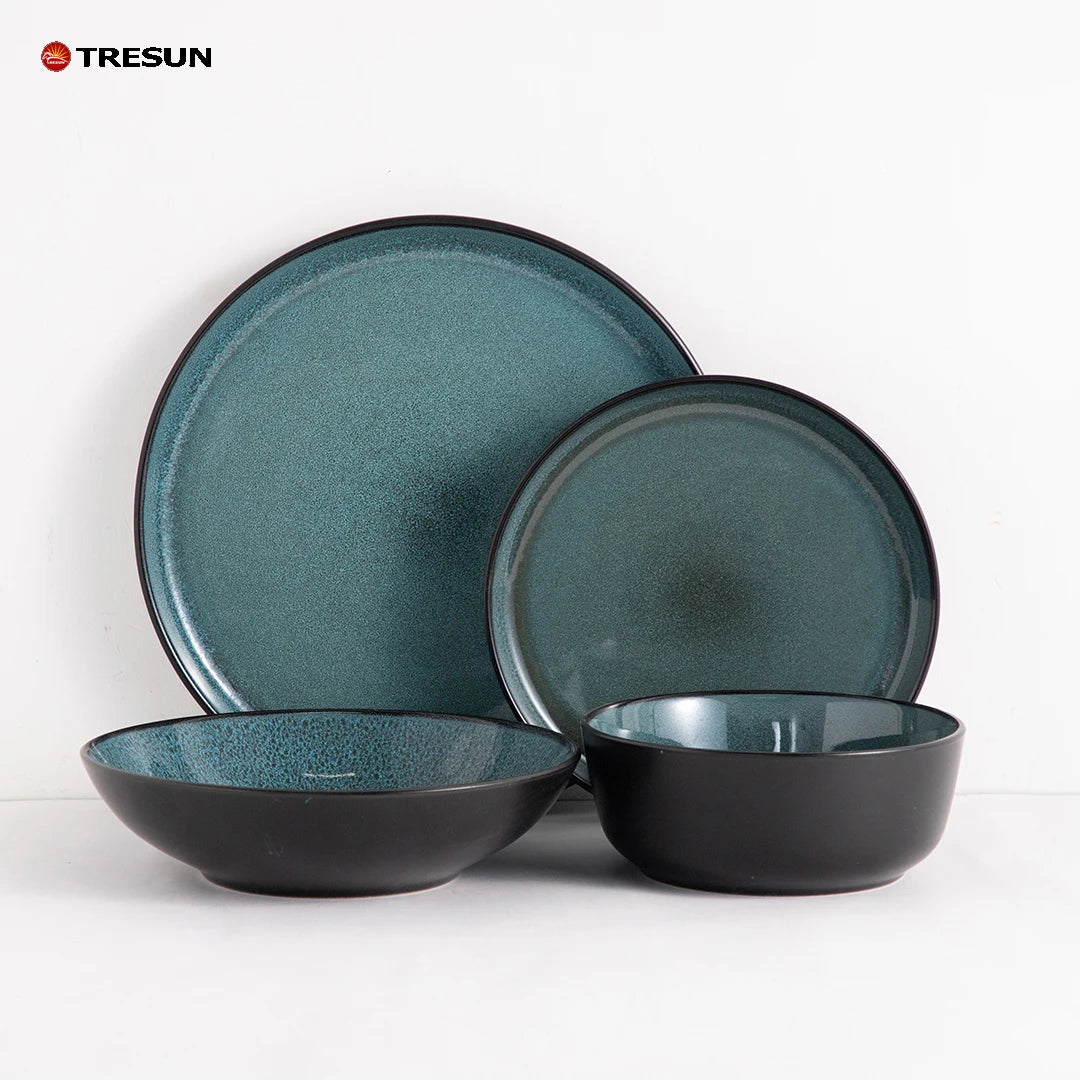 Custom Restaurant Dinnerware Set Black Brown Frosted Bowls and Plates for Soup Durable Stocked Features
