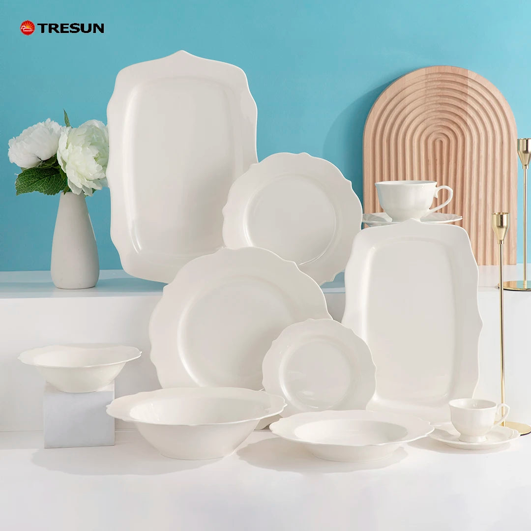 Wholesale Nordic Wedding Restaurant Crockery Porcelain Dishes Ceramic Hotel Tableware Custom Plate Dinner Plates Set Dinnerware