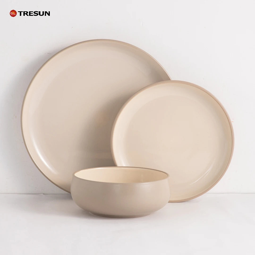 Custom Restaurant Dinnerware Set Black Brown Frosted Bowls and Plates for Soup Durable Stocked Features