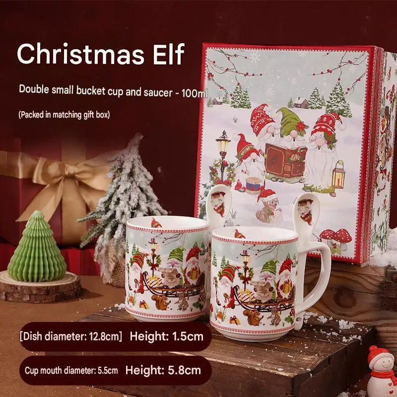 This Christmas Elf Bone China Mug Set Is Perfect for Holiday Use Dishwasher/microwave Safe Leak-proof Making Wonderful Gift.