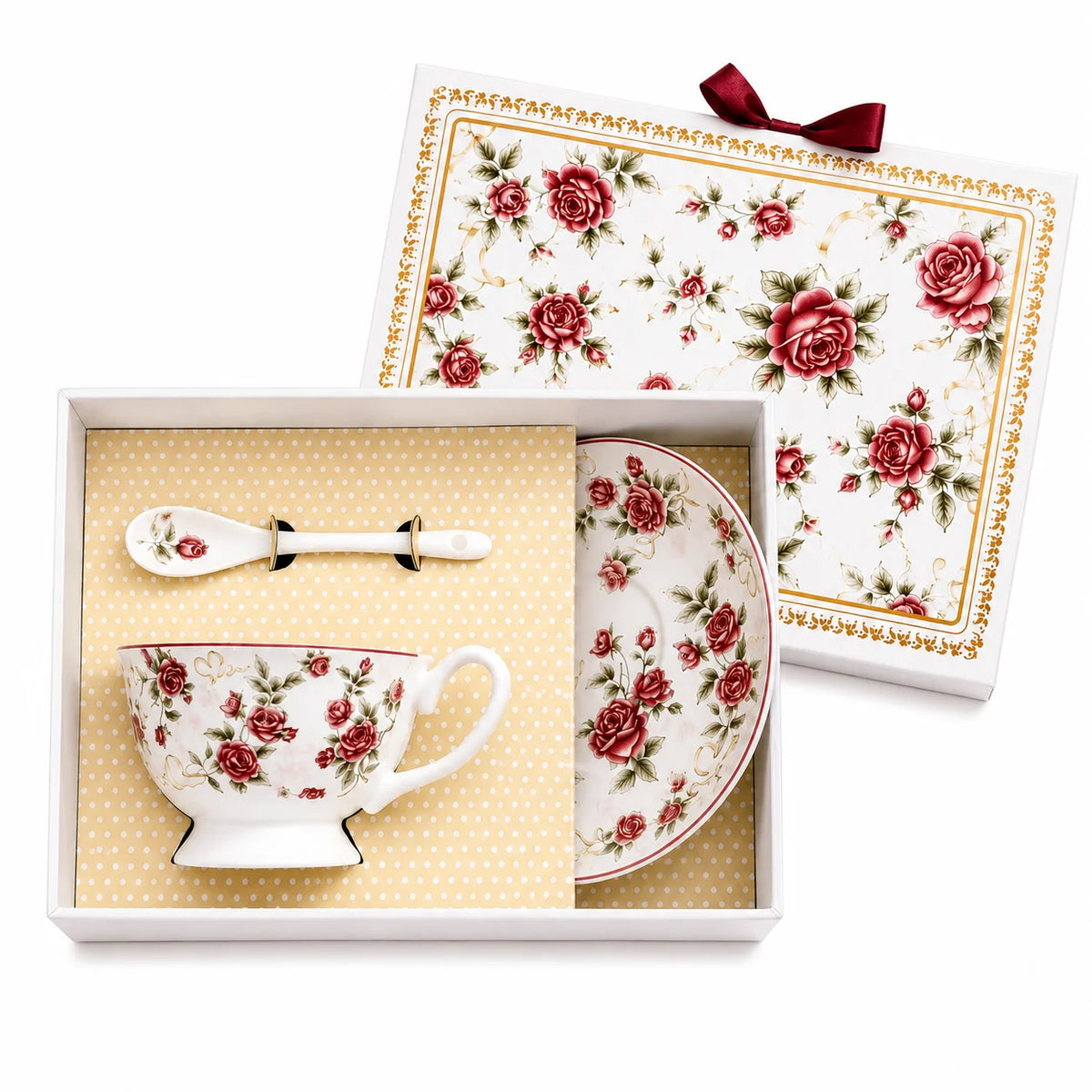 Pink  Ceramic Cup With Plate Set Rose Design Coffee Mug Ceramic Cup for Office Use Business Gift