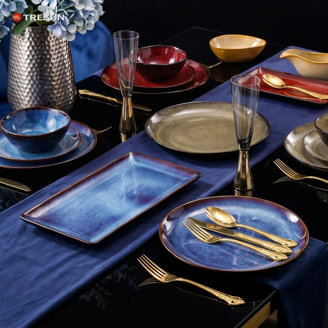 Retro-style Kiln-baked Glazed Ceramic Dinner Plates for Restaurants Steak Pasta  Culinary Plates Household Dish Plates
