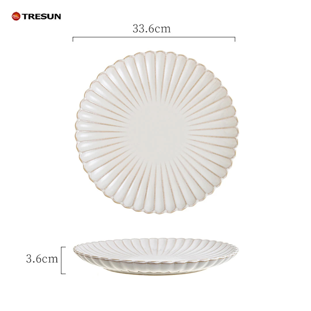 Nordic Style Ceramic Shallow Plate Shape Microwave Safe Dishwasher Safe Durable Household Western Food Steak Plate for Hotels