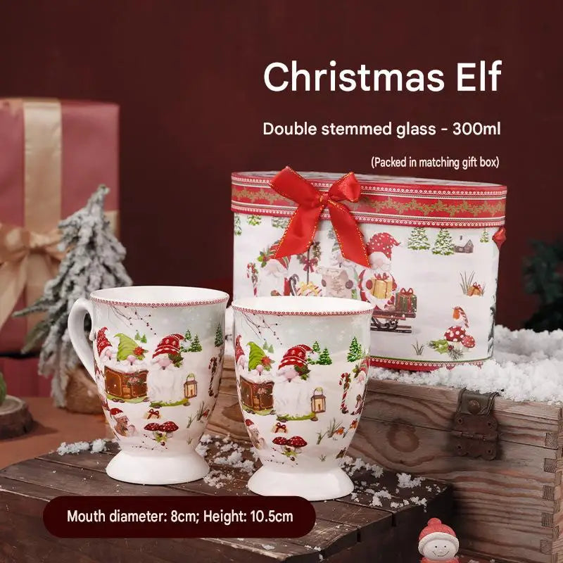 This Christmas Elf Bone China Mug Set Is Perfect for Holiday Use Dishwasher/microwave Safe Leak-proof Making Wonderful Gift.