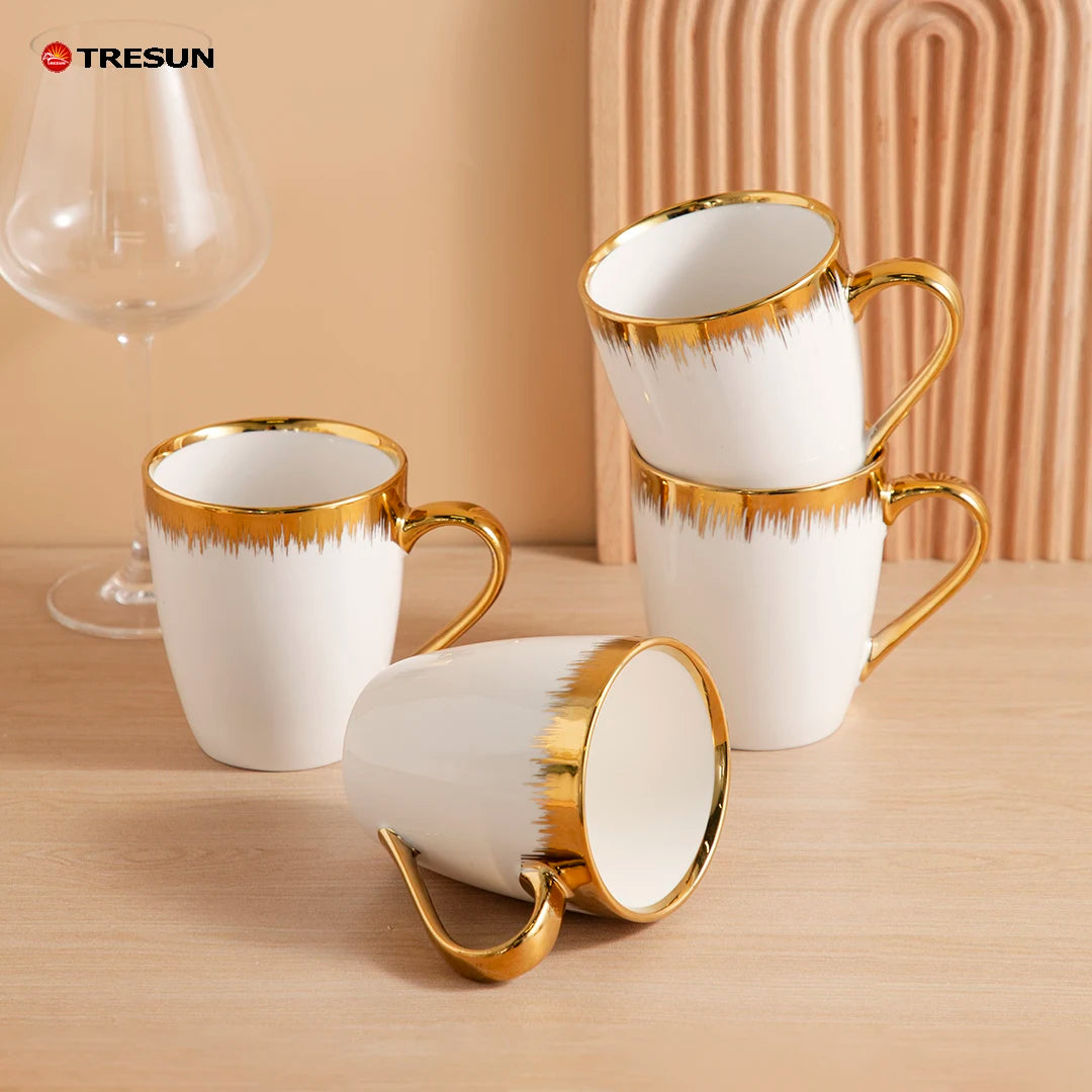 Customized Logo Pattern Gold Rim White Ceramic Dinnerware Set European Luxury Royals Dinner Plates Set