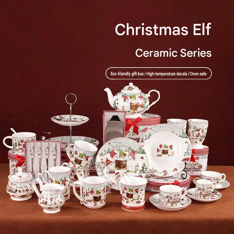This Christmas Elf Bone China Mug Set Is Perfect for Holiday Use Dishwasher/microwave Safe Leak-proof Making Wonderful Gift.