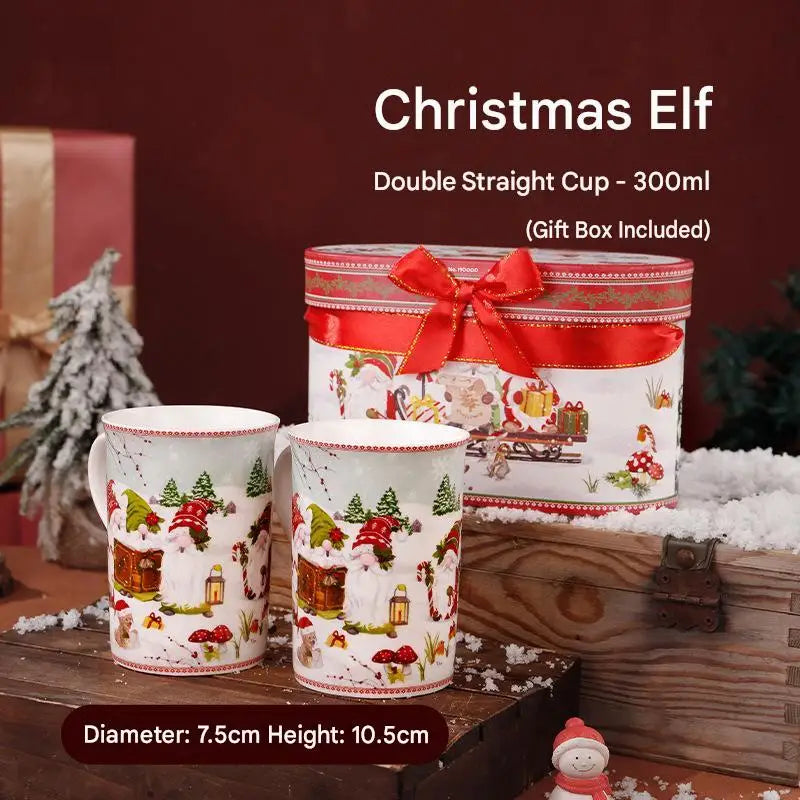 This Christmas Elf Bone China Mug Set Is Perfect for Holiday Use Dishwasher/microwave Safe Leak-proof Making Wonderful Gift.