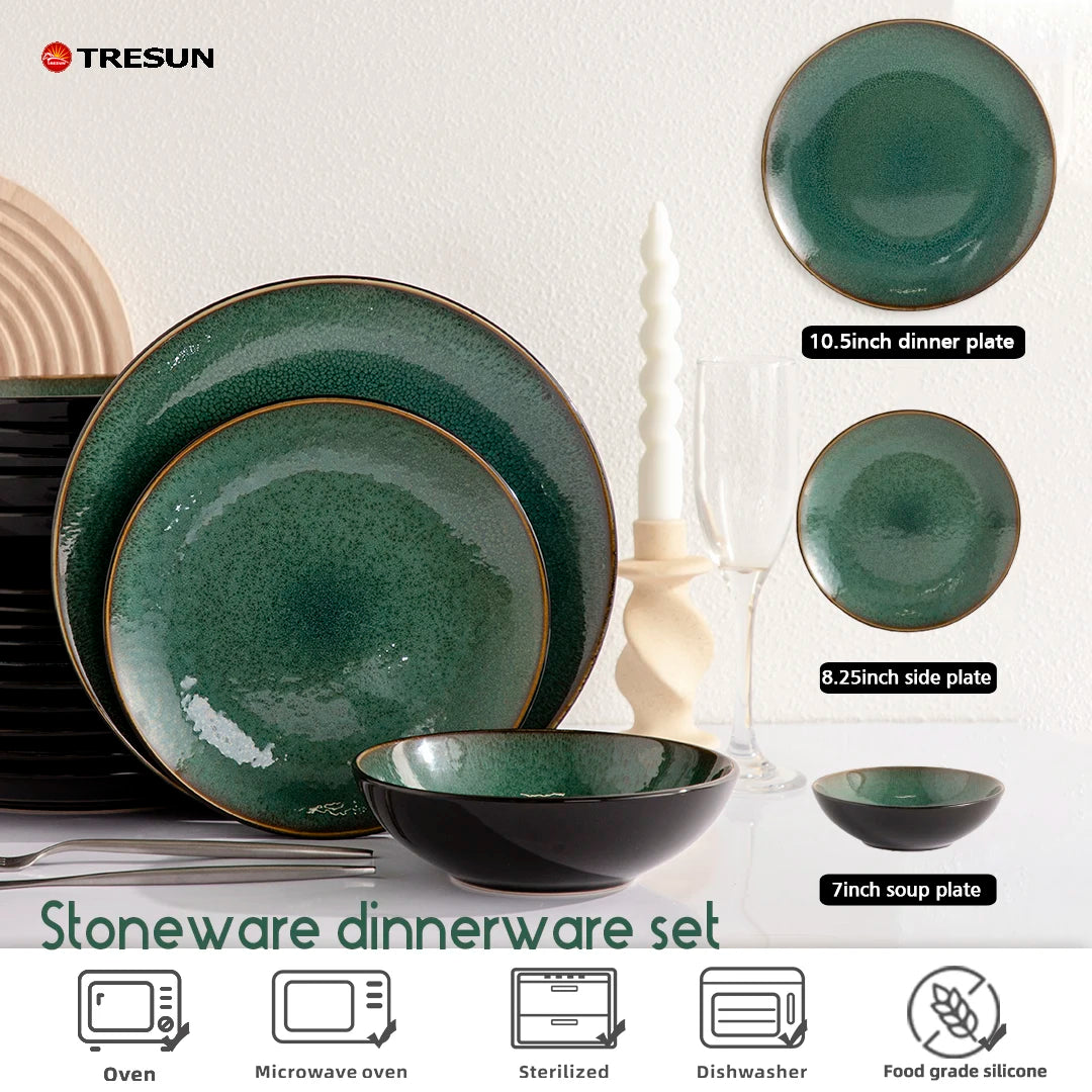 Luxury 16-Piece Eco Friendly Modern Luxury Stoneware Blue Ceramic Dinnerware Set for Hotel Wedding Catering Factory Direct