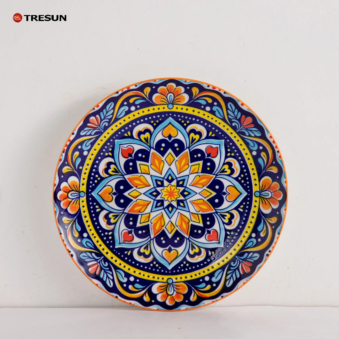 TRESUN Bohemian Ceramic Dinnerware Set Orange Color Porcelain Tableware Set for Restaurant & Home