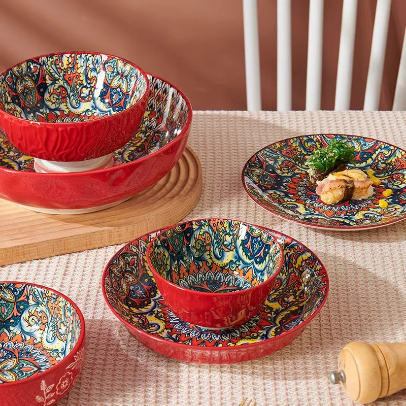 Wholesale TRESUN Bohemian Dinner Ceramic Eco-Friendly Durable Leak-Proof Microwave Safe Tableware Set Restaurant Assorted Dishes