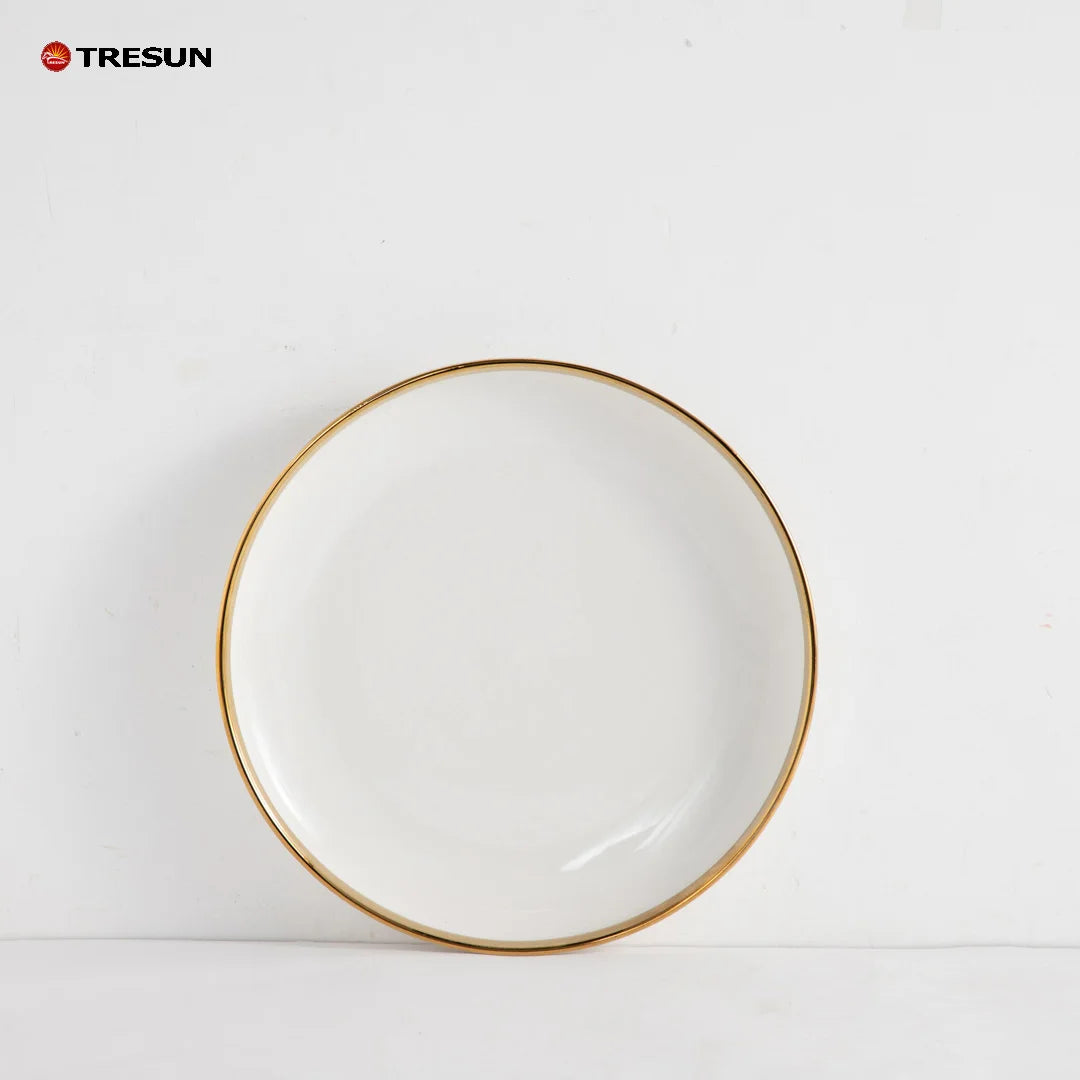 Modern Nordic Gold Trim Wavy Texture White Ceramic Dinner Set 4 Pieces Porcelain Dinner Plate Soup Bowl Coffee Mug For Wedding