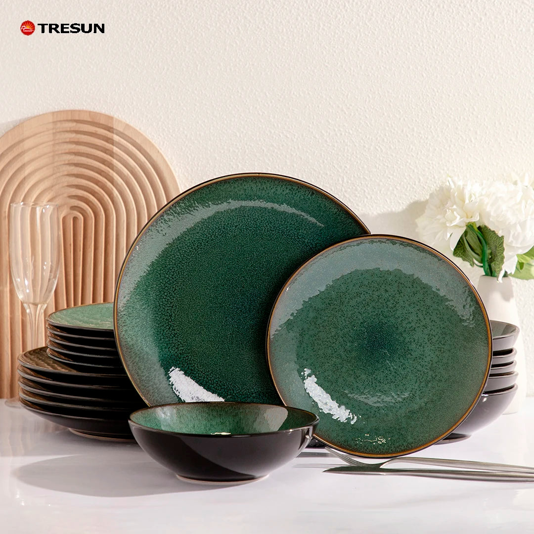 Luxury 16-Piece Eco Friendly Modern Luxury Stoneware Blue Ceramic Dinnerware Set for Hotel Wedding Catering Factory Direct