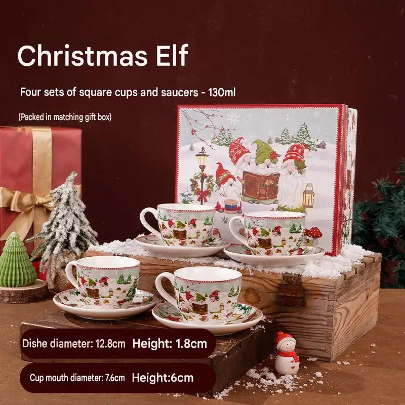 This Christmas Elf Bone China Mug Set Is Perfect for Holiday Use Dishwasher/microwave Safe Leak-proof Making Wonderful Gift.