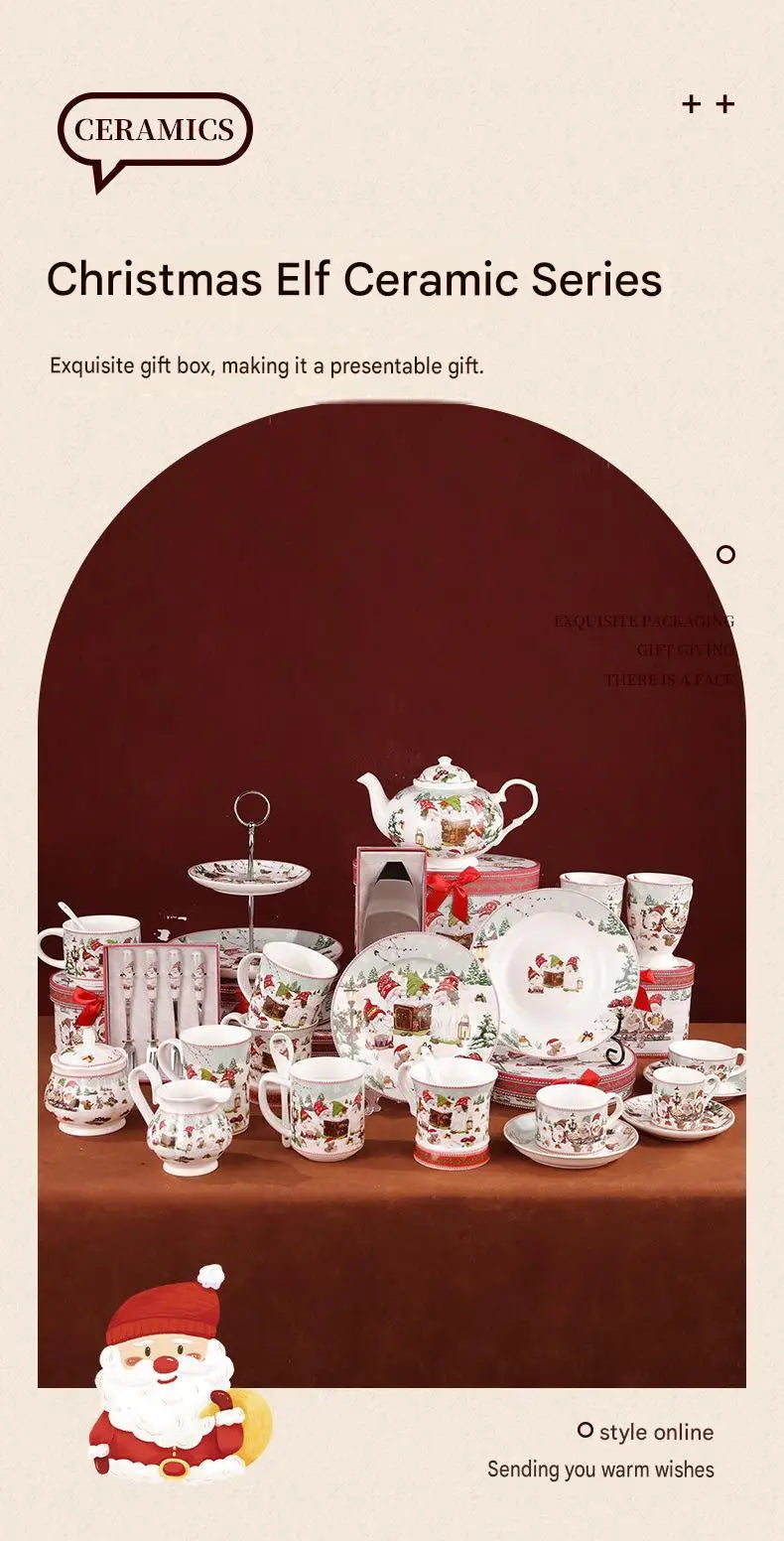 This Christmas Elf Bone China Mug Set Is Perfect for Holiday Use Dishwasher/microwave Safe Leak-proof Making Wonderful Gift.