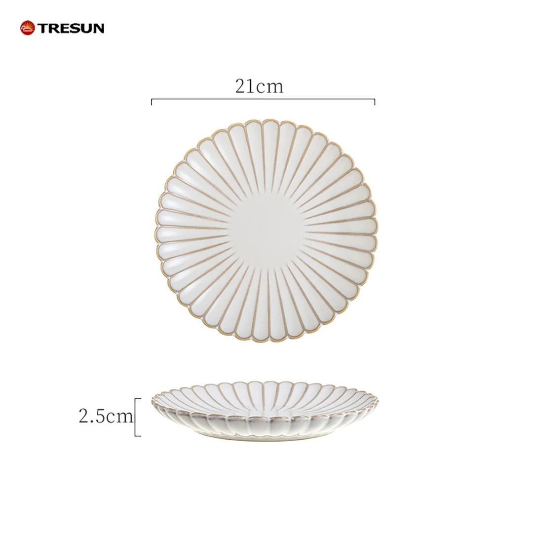 Nordic Style Ceramic Shallow Plate Shape Microwave Safe Dishwasher Safe Durable Household Western Food Steak Plate for Hotels