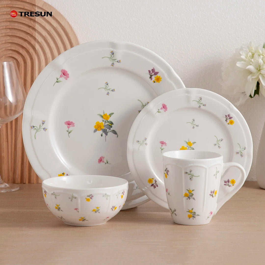 Vaisselle Vajillas De Porcelain Ceramic 16 Pieces Porcelain Decal Embossed Floral Design Luxury Wedding Tableware Dinnerware Set