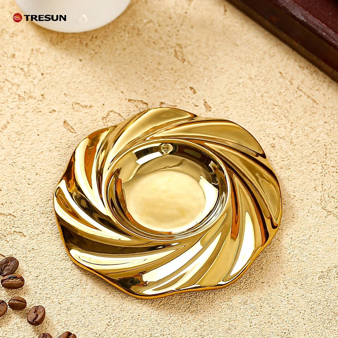 Luxury Gold Plated 250ml Porcelain Coffee Cup with Saucer Small Tea Mug Set of 6 Microwave Safe Dishwasher Safe Eco-Friendly