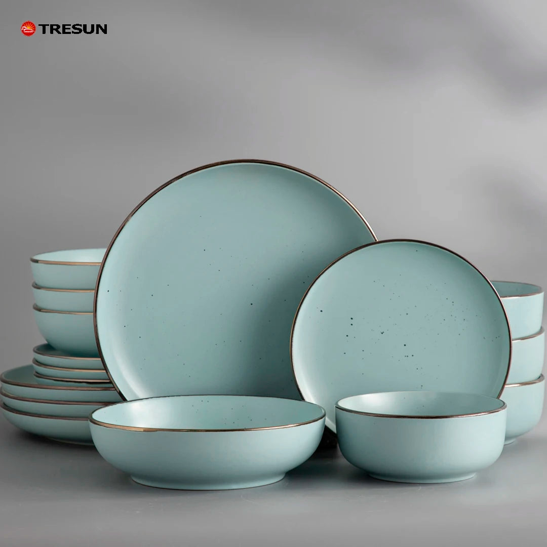 Home Personality Gold Rim Nordic Creative Pind Stoneware 16 pieces Ceramic Tableware set service for 4